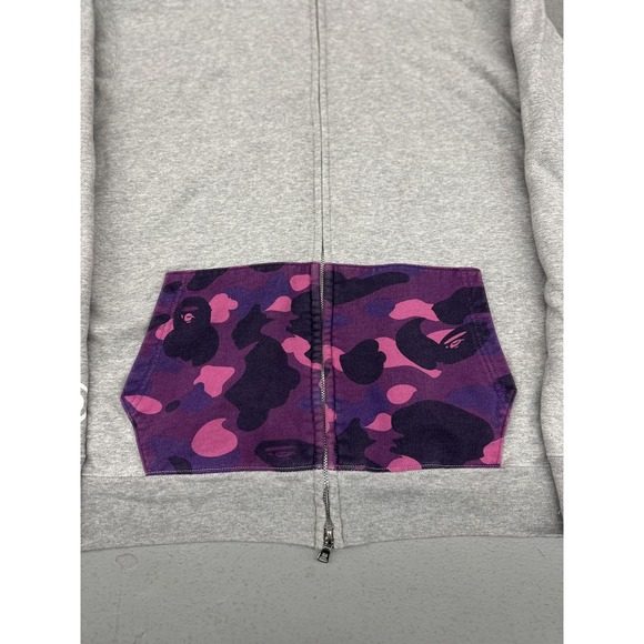 A Bathing Ape BAPE Shark Full Zip Hoodie Mens Large Gray Purple Camo WGM Japan - Picture 2 of 16